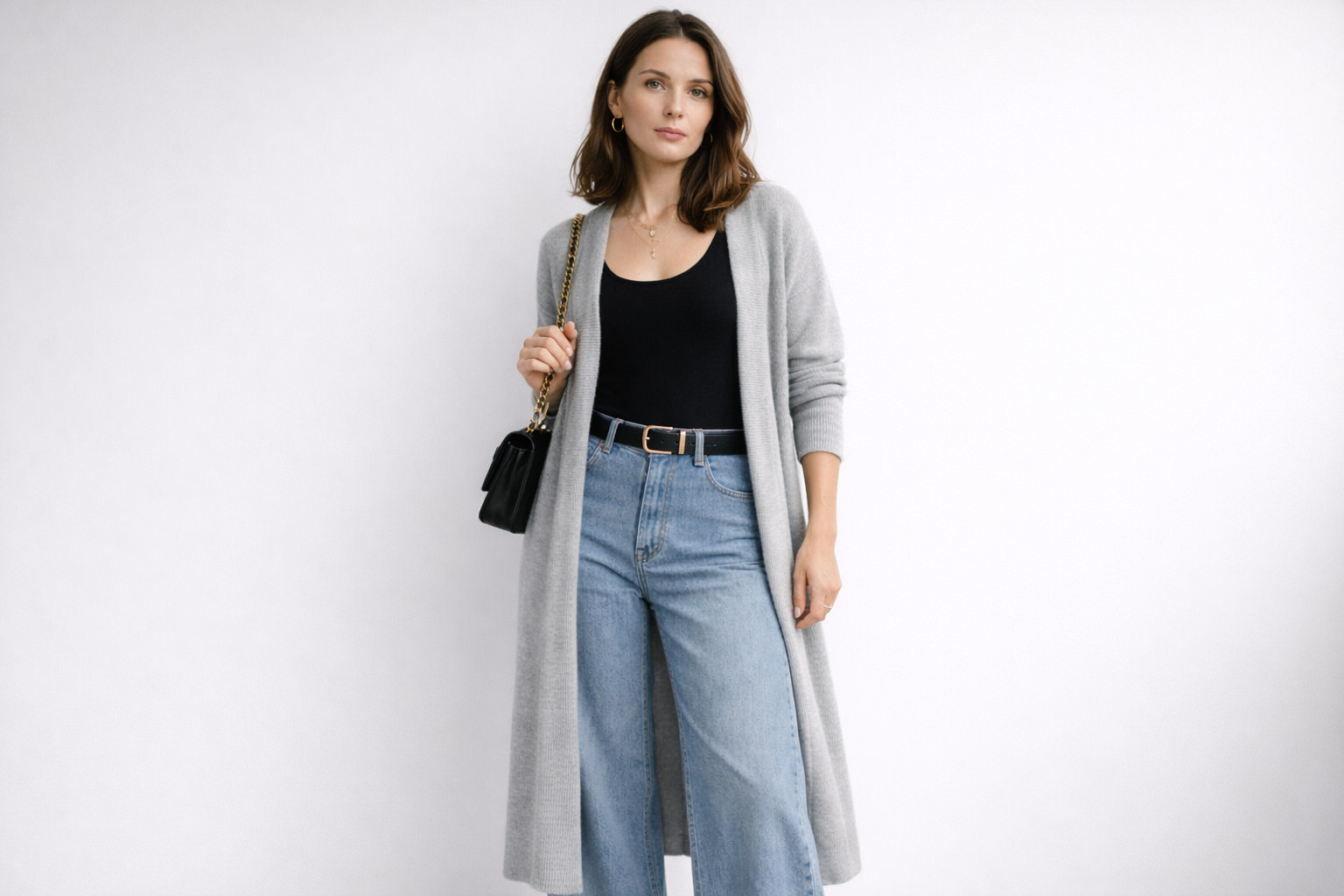 фото 5 - кардиган с широкими джинсами